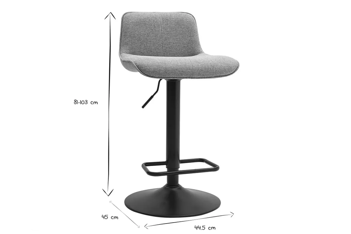 Tabourets de bar réglables pivotants 360° en tissu taupe et métal noir (lot de 2) BOOST