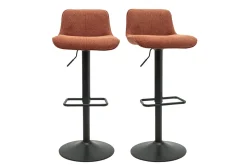 Tabourets de bar réglables pivotants 360° en tissu effet velours texturé terre brûlée et métal noir (lot de 2) BOOST