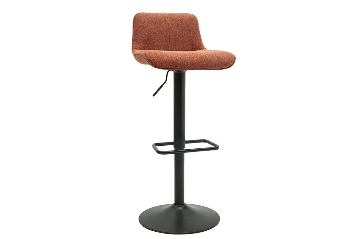 Tabourets de bar réglables pivotants 360° en tissu effet velours texturé terre brûlée et métal noir (lot de 2) BOOST