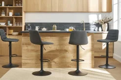 Tabourets de bar réglables pivotants 360° tissu et métal gris foncé (lot de 2) SAURY