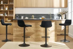 Tabourets de bar réglables pivotants 360° noirs en tissu velours et métal (lot de 2) BOOST