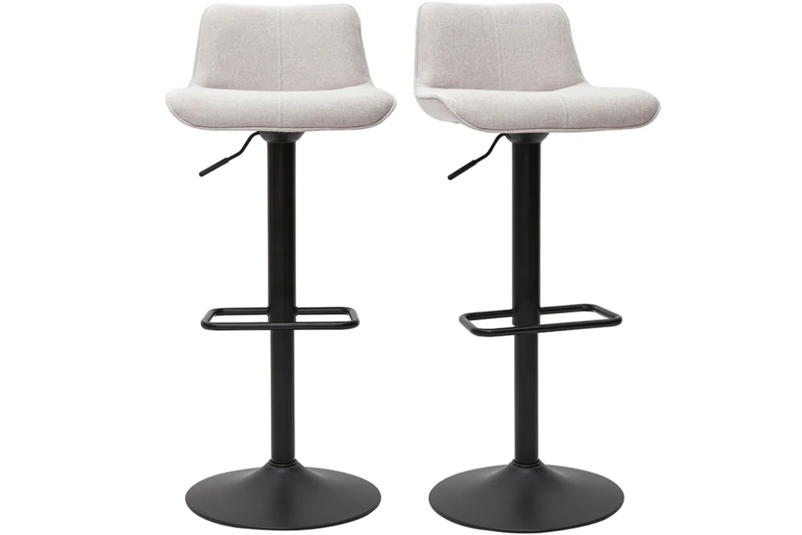Tabourets de bar réglables pivotants 360° en tissu effet velours texturé beige et métal noir (lot de 2) BOOST