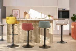 Tabourets de bar réglables pivotants 360° en tissu effet velours texturé beige et métal noir (lot de 2) BOOST
