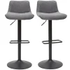 Tabourets de bar réglables pivotants 360° en tissu effet velours texturé gris et métal (lot de 2) BOOST