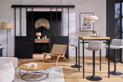 Tabourets de bar réglables pivotants 360° en tissu effet velours texturé gris et métal (lot de 2) BOOST