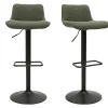 Tabourets de bar réglables pivotants 360° en tissu vert kaki et métal noir (lot de 2) BOOST