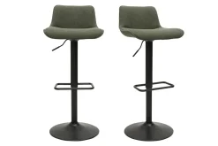 Tabourets de bar réglables pivotants 360° en tissu vert kaki et métal noir (lot de 2) BOOST