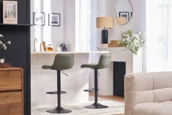 Tabourets de bar réglables pivotants 360° en tissu vert kaki et métal noir (lot de 2) BOOST