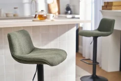 Tabourets de bar réglables pivotants 360° en tissu vert kaki et métal noir (lot de 2) BOOST