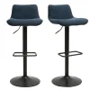 Tabourets de bar réglables pivotants 360° en tissu effet velours texturé bleu foncé et métal noir (lot de 2) BOOST