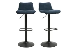Tabourets de bar réglables pivotants 360° en tissu effet velours texturé bleu foncé et métal noir (lot de 2) BOOST