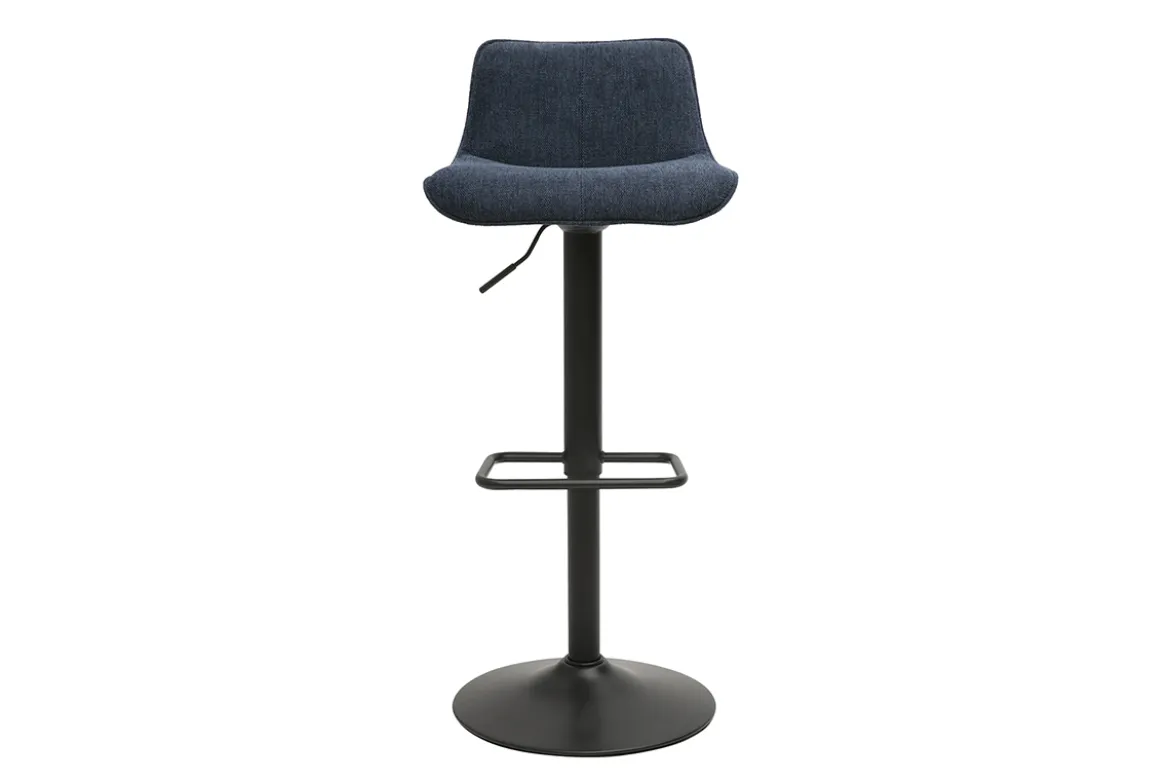 Tabourets de bar réglables pivotants 360° en tissu effet velours texturé bleu foncé et métal noir (lot de 2) BOOST