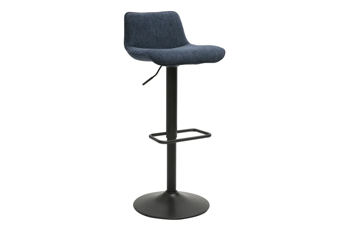Tabourets de bar réglables pivotants 360° en tissu effet velours texturé bleu foncé et métal noir (lot de 2) BOOST