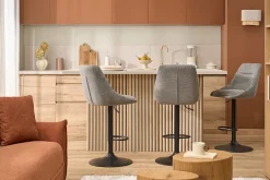 Tabourets de bar réglables pivotants 360° en tissu effet velours texturé gris et métal (lot de 2) ALESS
