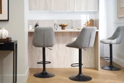 Tabourets de bar réglables pivotants 360° en tissu effet velours texturé gris et métal (lot de 2) ALESS