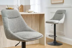 Tabourets de bar réglables pivotants 360° en tissu effet velours texturé gris et métal (lot de 2) ALESS