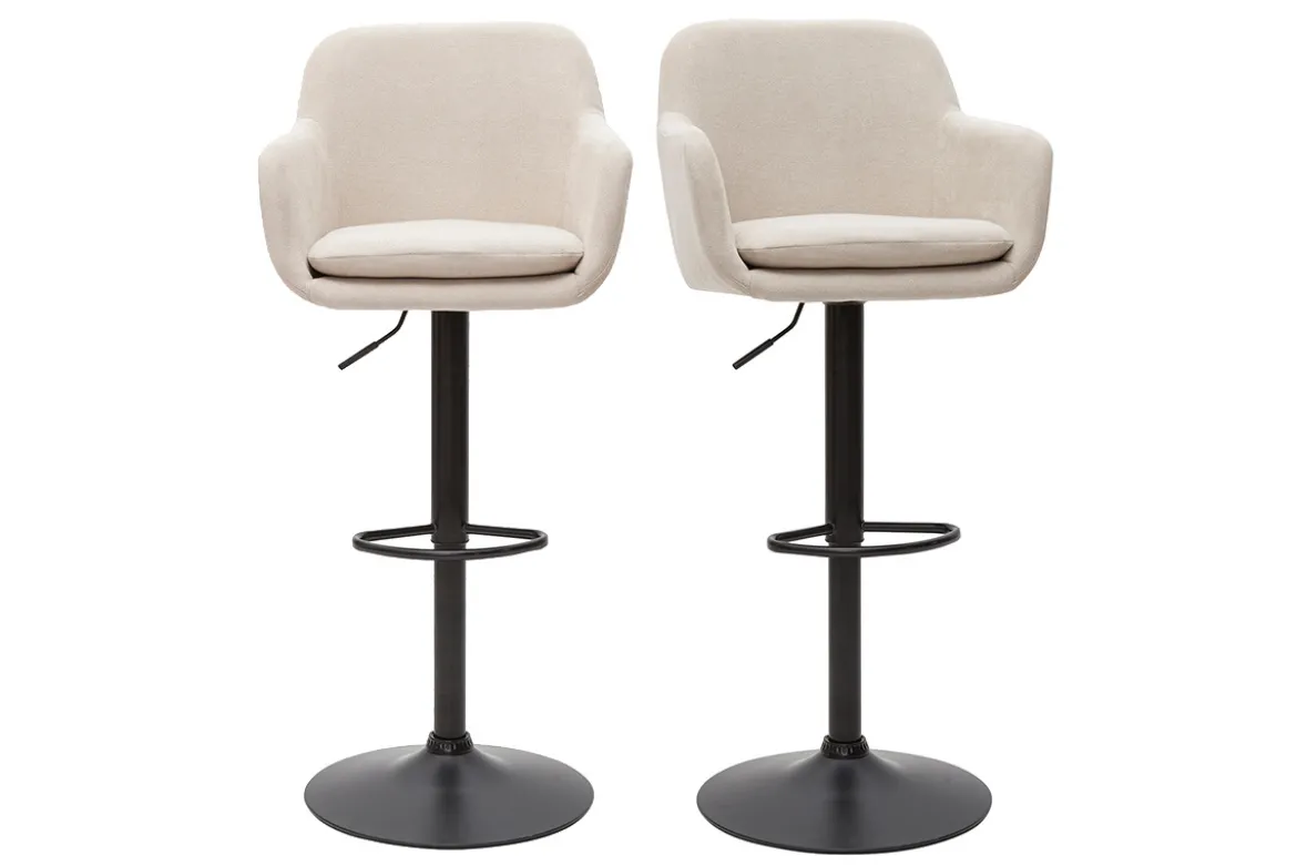 Tabourets de bar réglables tissu effet velours beige et métal (lot de 2) AMIKA