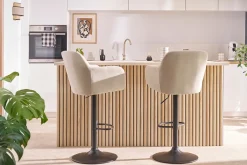 Tabourets de bar réglables tissu effet velours beige et métal (lot de 2) AMIKA