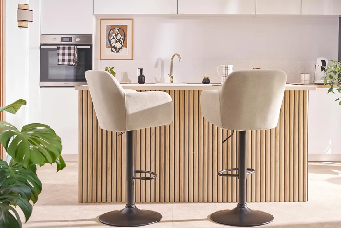 Tabourets de bar réglables tissu effet velours beige et métal (lot de 2) AMIKA