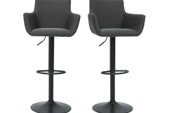 Tabourets de bar réglables tissu gris anthracite métal noir (lot de 2) CARLIE