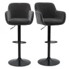 Tabourets de bar réglables tissu effet velours gris foncé et métal (lot de 2) AMIKA