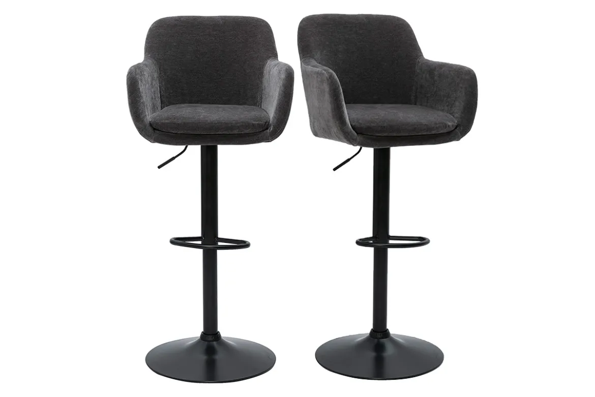 Tabourets de bar réglables tissu effet velours gris foncé et métal (lot de 2) AMIKA