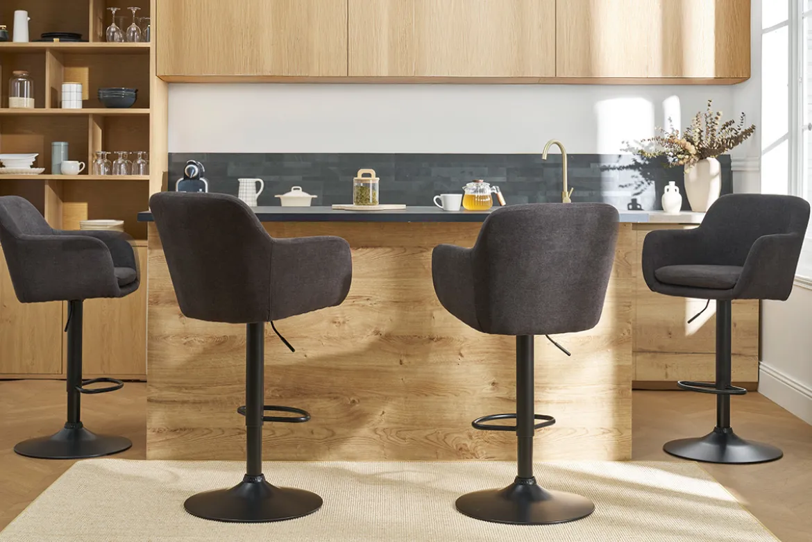 Tabourets de bar réglables tissu effet velours gris foncé et métal (lot de 2) AMIKA