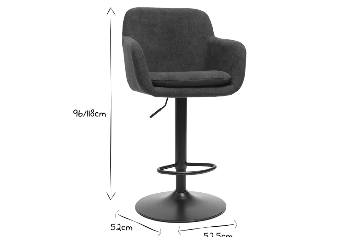 Tabourets de bar réglables tissu effet velours gris foncé et métal (lot de 2) AMIKA