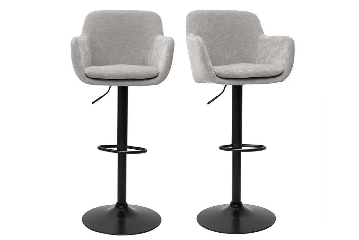 Tabourets de bar réglables tissu effet velours gris et métal (lot de 2) AMIKA