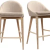 Tabourets de bar scandinaves en tissu beige et frêne massif H66 cm (lot de 2) DALIA