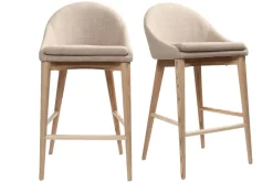 Tabourets de bar scandinaves en tissu beige et frêne massif H66 cm (lot de 2) DALIA