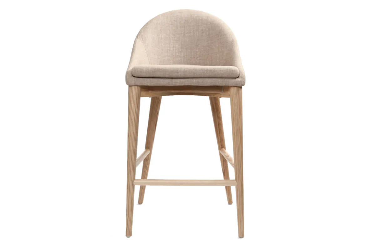 Tabourets de bar scandinaves en tissu beige et frêne massif H66 cm (lot de 2) DALIA