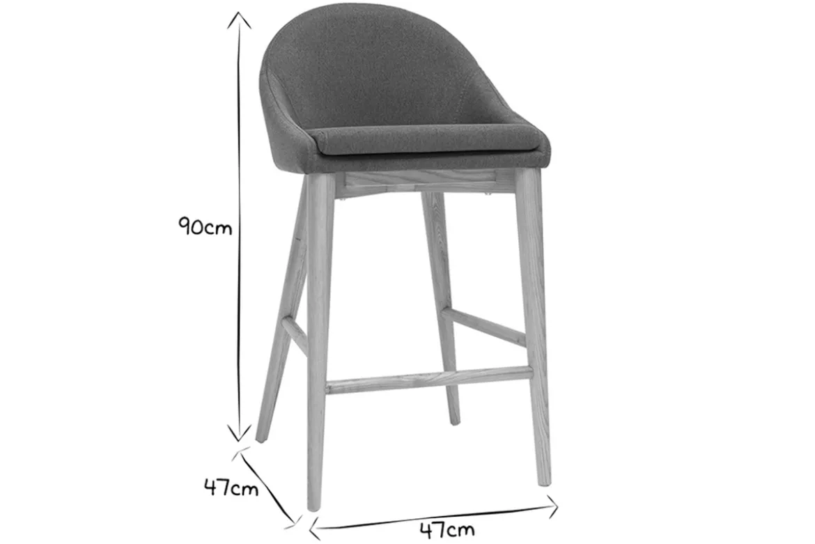 Tabourets de bar scandinaves en tissu beige et frêne massif H66 cm (lot de 2) DALIA