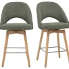 Tabourets de bar scandinaves en tissu velours côtelé vert kaki et hévéa massif 65 cm (lot de 2) COSETTE