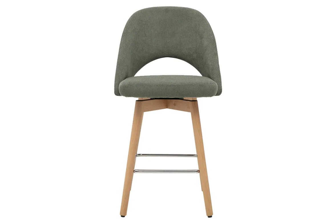 Tabourets de bar scandinaves en tissu velours côtelé vert kaki et hévéa massif 65 cm (lot de 2) COSETTE
