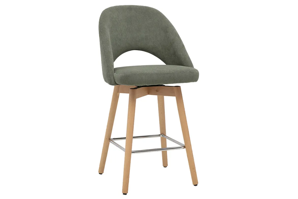 Tabourets de bar scandinaves en tissu velours côtelé vert kaki et hévéa massif 65 cm (lot de 2) COSETTE