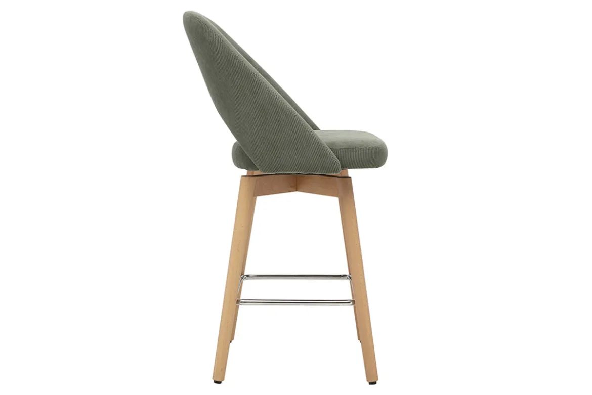 Tabourets de bar scandinaves en tissu velours côtelé vert kaki et hévéa massif 65 cm (lot de 2) COSETTE