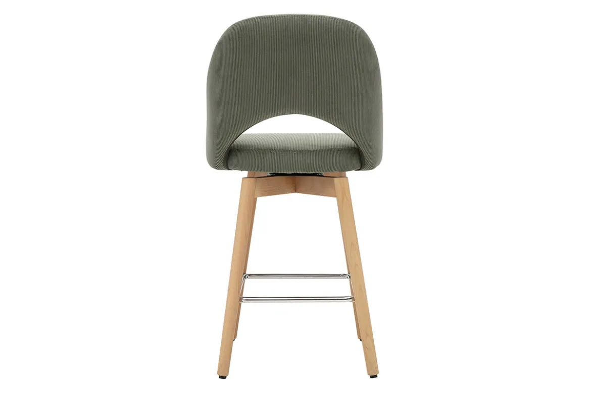 Tabourets de bar scandinaves en tissu velours côtelé vert kaki et hévéa massif 65 cm (lot de 2) COSETTE