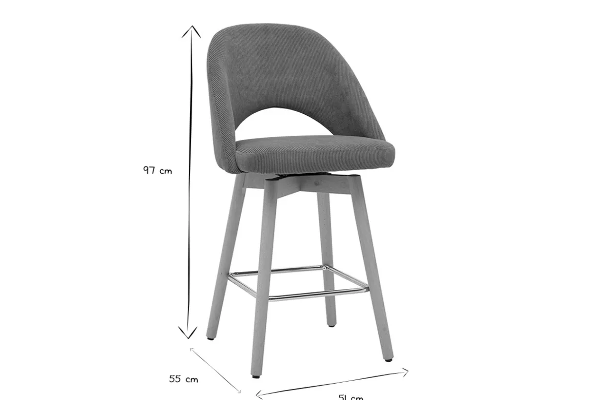 Tabourets de bar scandinaves en tissu velours côtelé vert kaki et hévéa massif 65 cm (lot de 2) COSETTE