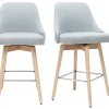Tabourets de bar scandinaves pivotants 360° en tissu gris clair et bois hêtre massif H65 cm (lot de 2) HASTA