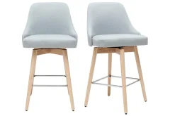 Tabourets de bar scandinaves pivotants 360° en tissu gris clair et bois hêtre massif H65 cm (lot de 2) HASTA