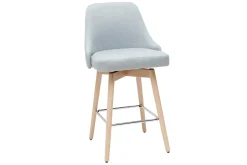 Tabourets de bar scandinaves pivotants 360° en tissu gris clair et bois hêtre massif H65 cm (lot de 2) HASTA