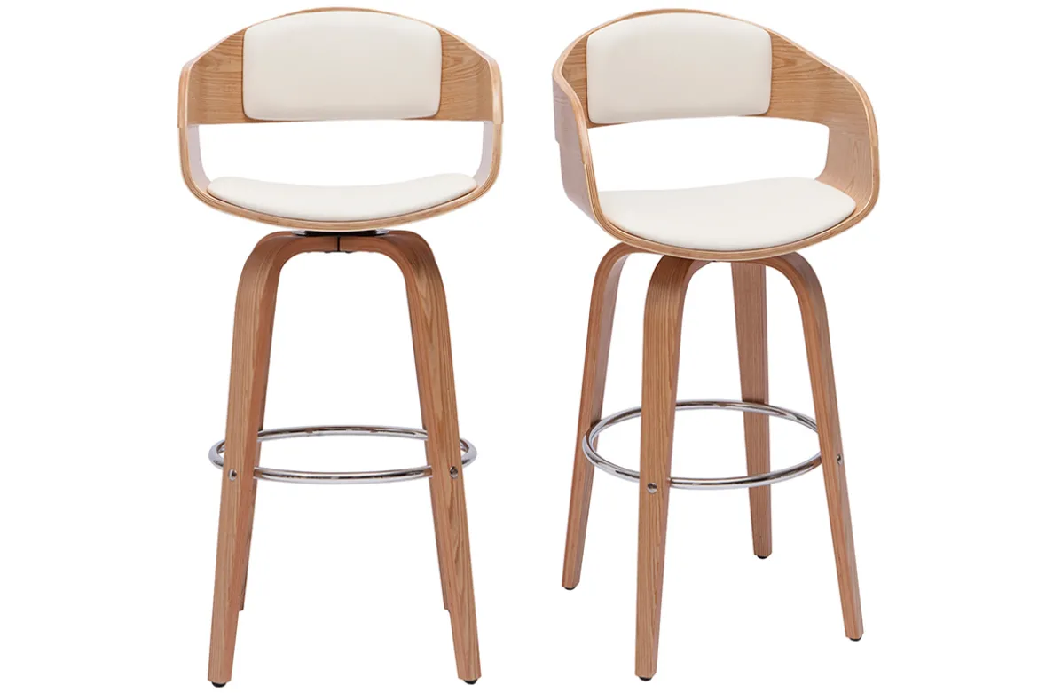 Tabourets de bar scandinaves pivotants 360° en bois clair H67.5 cm (lot de 2) GAO