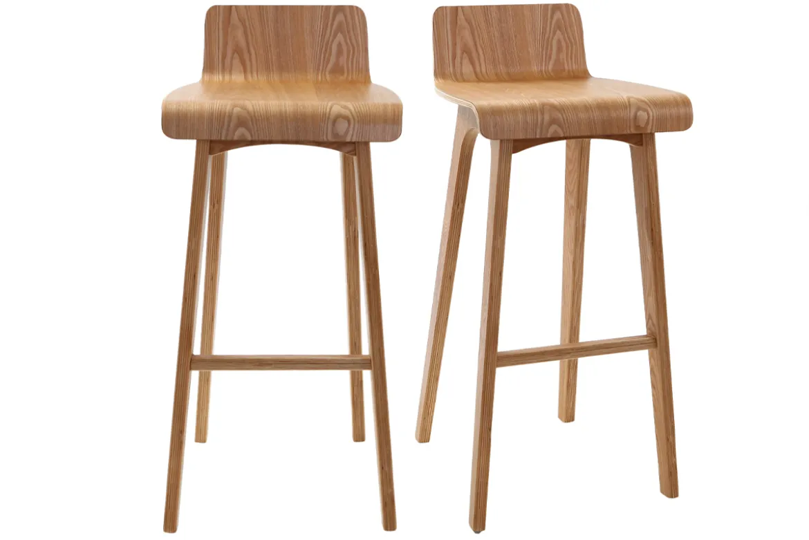 Tabourets de bar scandinaves en bois clair H75 cm (lot de 2) BALTIK