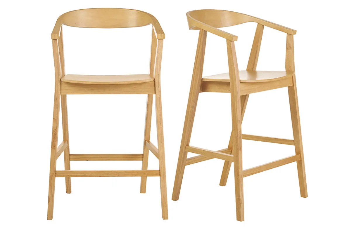 Tabourets de bar scandinaves en bois clair H66.5 cm (lot de 2) BAHIA