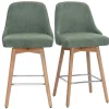 Tabourets de bar scandinaves pivotants 360° en tissu chenille vert kaki et bois hêtre massif H65 cm (lot de 2) HASTA