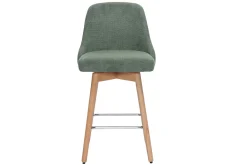 Tabourets de bar scandinaves pivotants 360° en tissu chenille vert kaki et bois hêtre massif H65 cm (lot de 2) HASTA