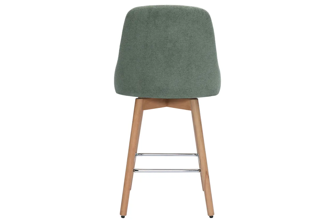 Tabourets de bar scandinaves pivotants 360° en tissu chenille vert kaki et bois hêtre massif H65 cm (lot de 2) HASTA
