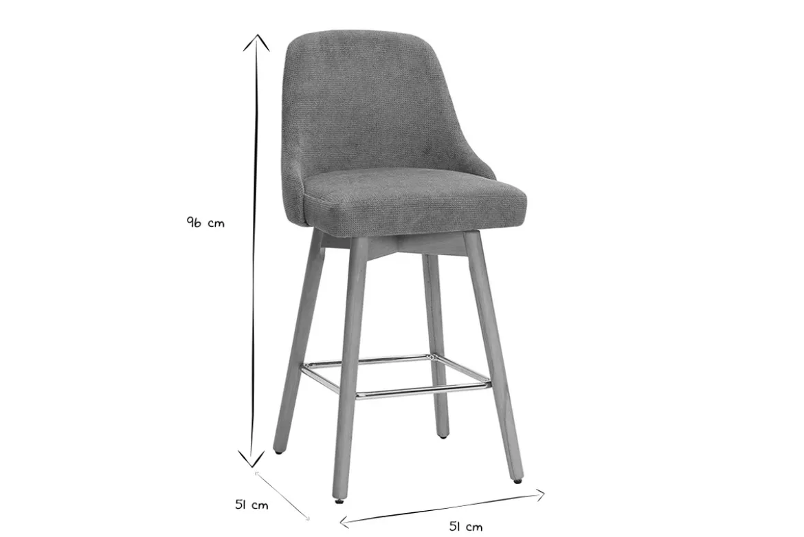 Tabourets de bar scandinaves pivotants 360° en tissu chenille vert kaki et bois hêtre massif H65 cm (lot de 2) HASTA