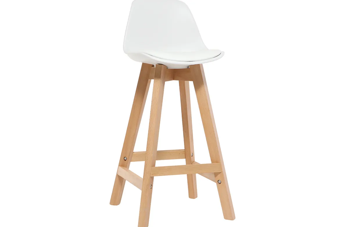 Tabourets de bar scandinaves blanc et bois 65 cm (lot de 2) MINI PAULINE